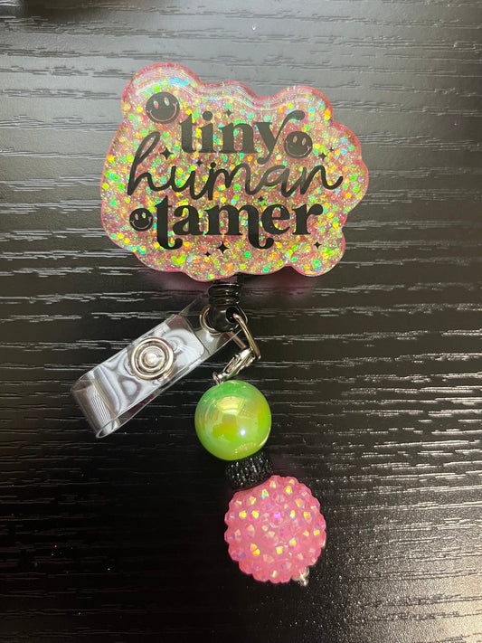 Tiny Human Tamer Beaded Badge Reel | Teacher Appreciation Gift| Teacher Badge Reel| ID Holder | Interchangeable Badge Reel