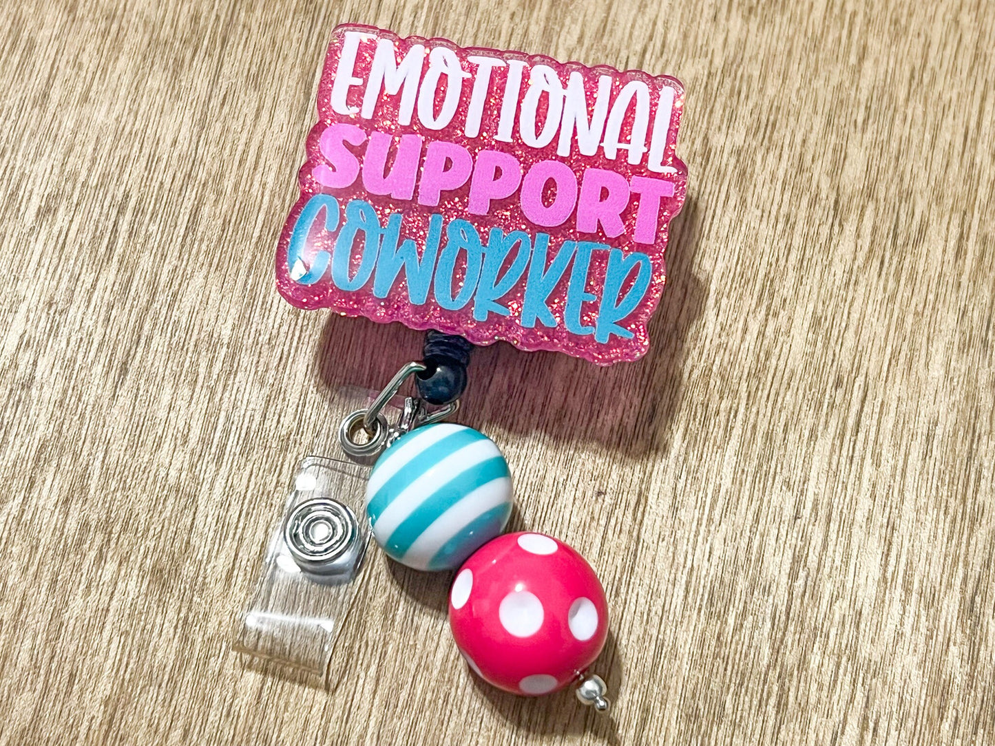 Emotional Support Co-Worker Badge Reel| ID Holder | Beaded Badge Reel| Interchangeable Badge Reel| Therapist Badge Reel | Co-Worker Gift