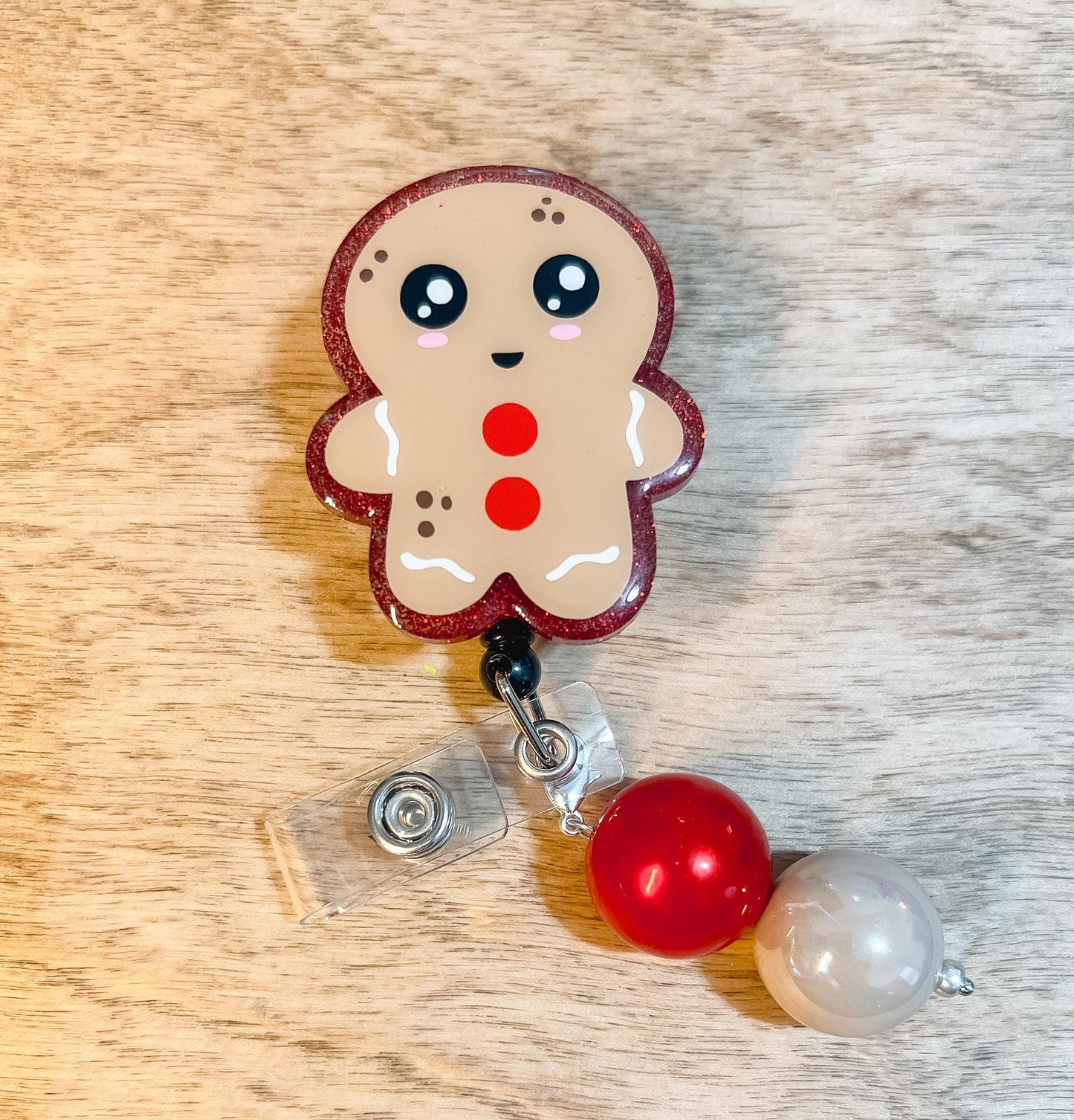 Gingerbread Man Badge Reel| Christmas Badge Reel| ID Holder | Interchangeable Beaded Badge Reel