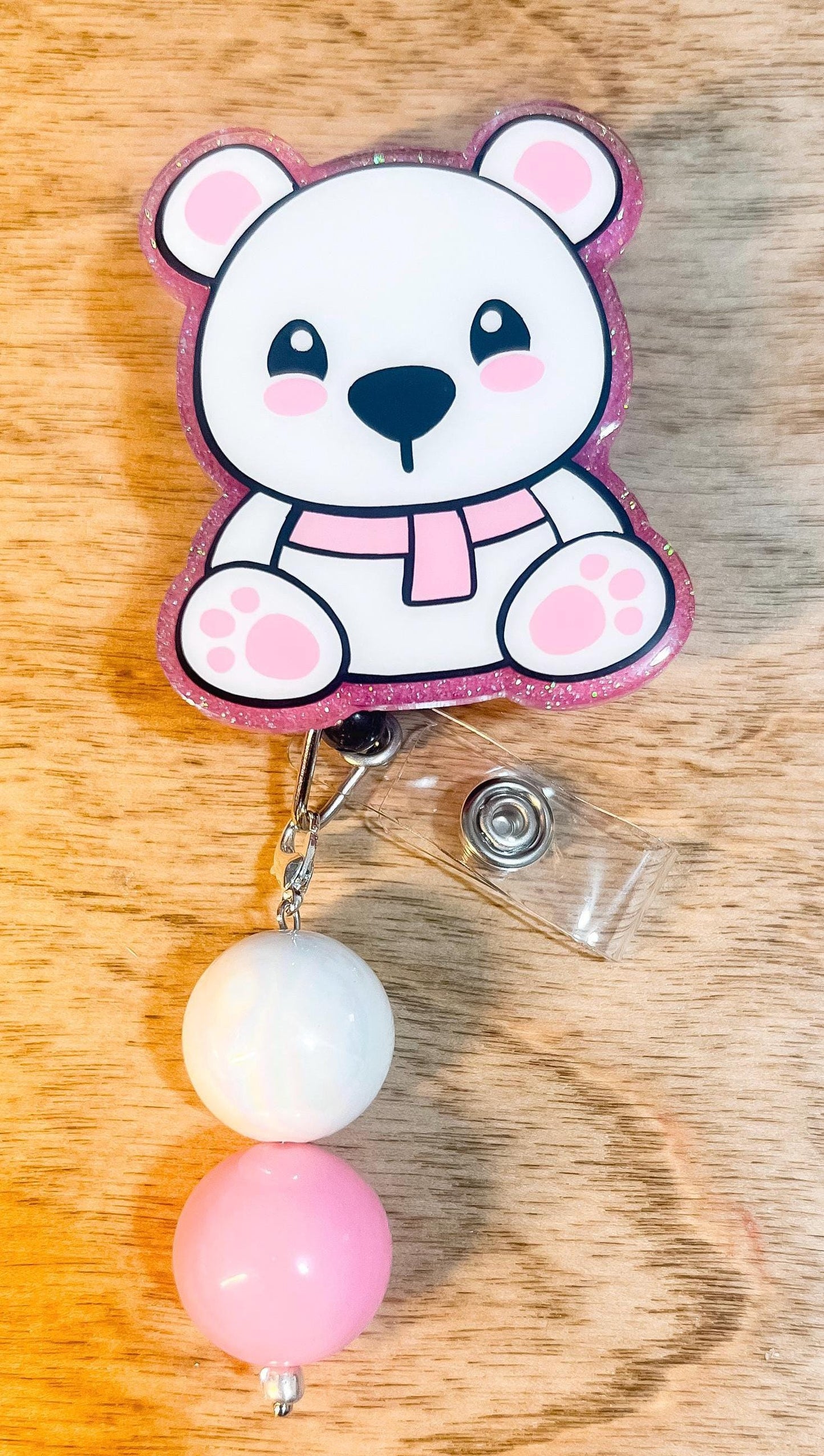 Polar Bear Badge Reel| Christmas Badge Reel| ID Holder | Interchangeable Beaded Badge Reel