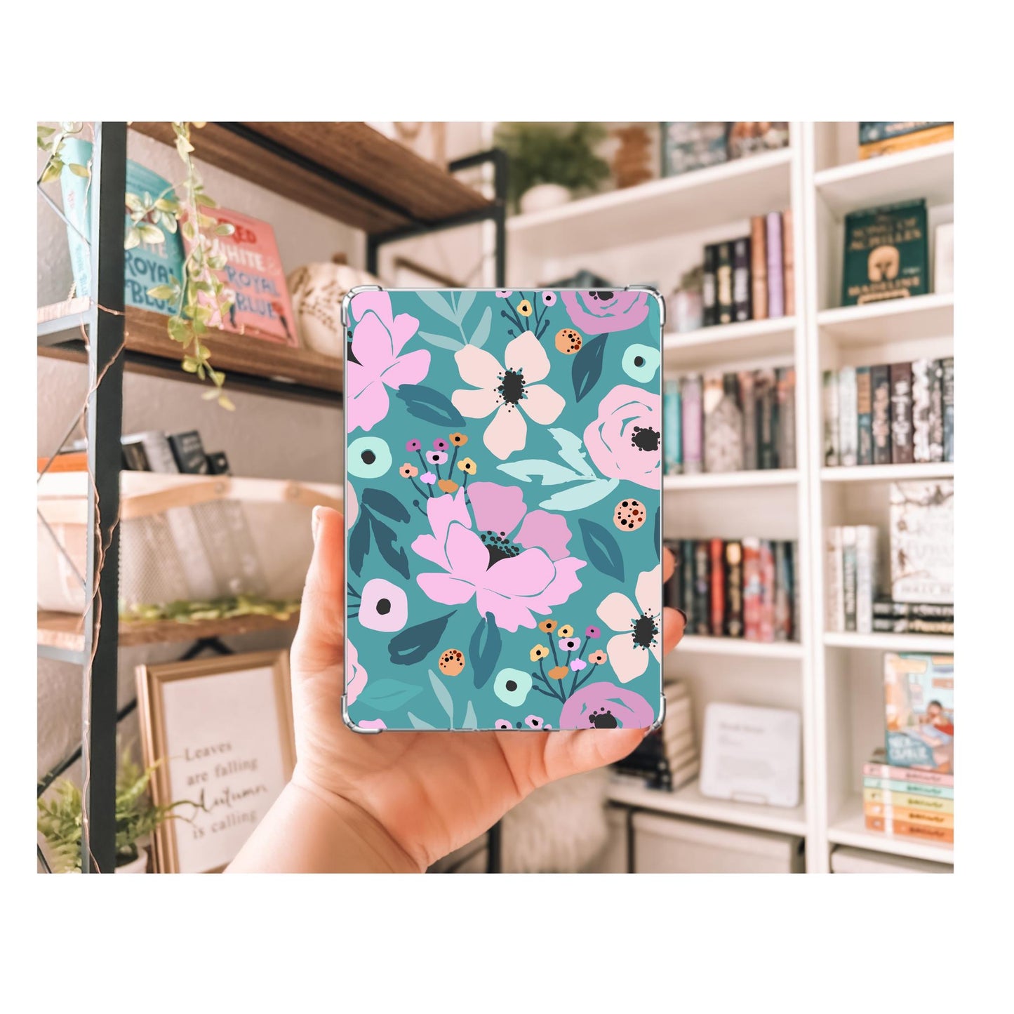 Purple and Teal Floral Kindle Insert | Decorative Kindle Insert | Clear Kindle Case Insert | Book Girly Decor | Gift for Book Lover