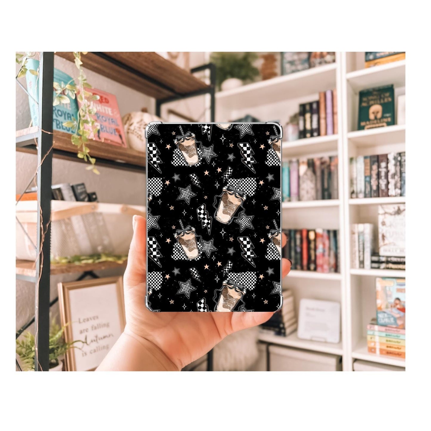 Checkered Coffee Kindle Insert | Decorative Kindle Insert | Clear Kindle Case Insert | Gift for Book Lover | Fall Floral Kindle