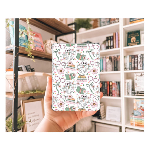 Bookish Ghostie with Bows Insert | Decorative Kindle Insert | Clear Kindle Case Insert | Girly Ghost Kindle Decor | Gift for Book Lover