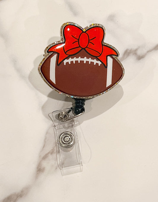 Football with Bow Badge Reel| ID Holder | Interchangeable Badge Reel| Sassy and Funny Badge Reel | Sports Badge Reel