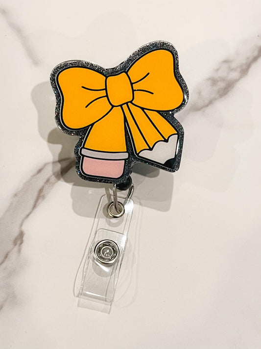 Pencil Bow Badge Reel| ID Holder | Teacher Badge Reel| Interchangeable Badge Reel| Gift for Teacher