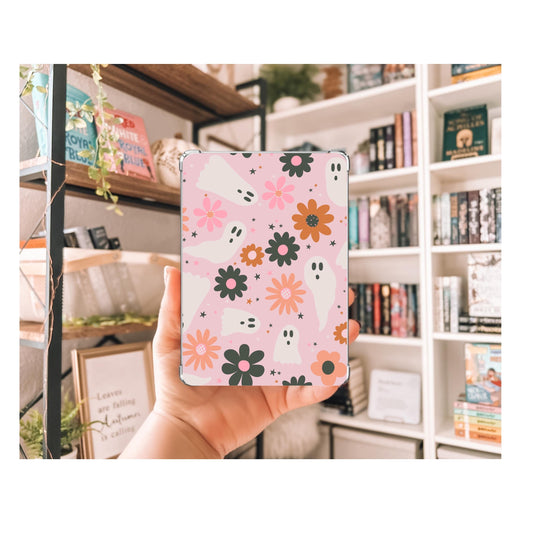 Retro Floral Ghosts Kindle Insert | Clear Kindle Case Insert | Spooky Groovy Ghost Decor | Gift for Book Lover| Halloween Kindle Decor