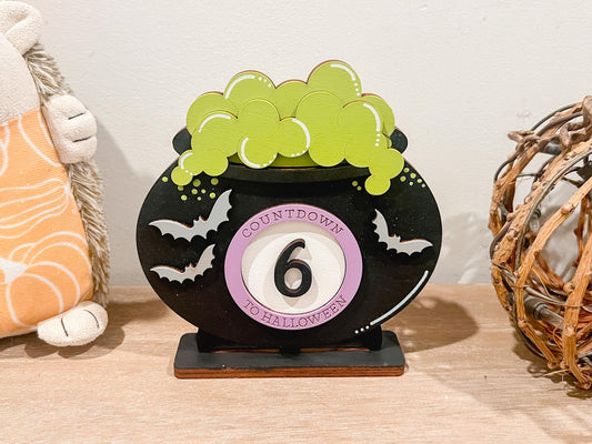 Cauldron Countdown to Halloween | Spooky Tiered Tray Decor | Halloween Shelf Sitter | Countdown to Halloween