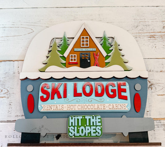 Ski Lodge Interchangeable Truck Insert | Truck Door Hanger | Seasonal Decor | Tiered Tray Decor | Christmas Decor