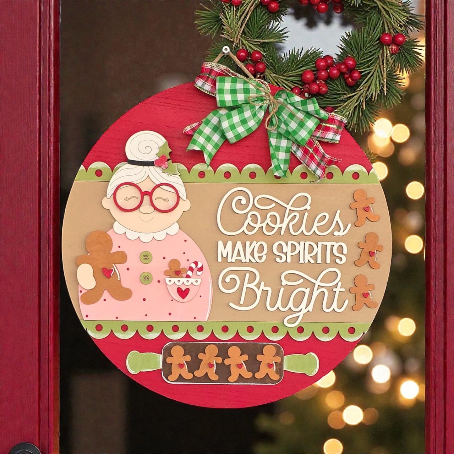 Mrs.Claus Baking Spirits Bright Door Hanger | Christmas Door Hanger | Gingerbread Door Hanger | Holiday Decor