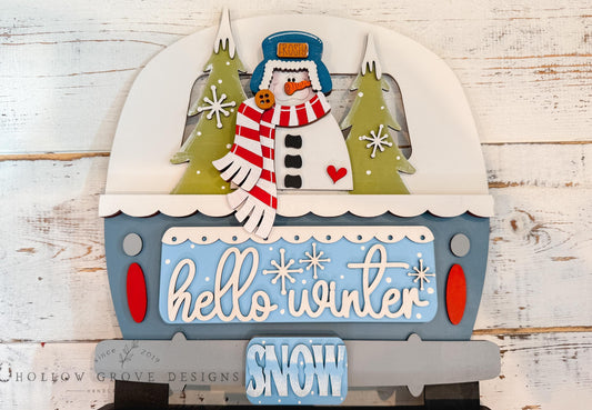 Hello Winter Snowman Interchangeable Truck Insert | Truck Door Hanger | Seasonal Decor | Tiered Tray Decor | Christmas Decor