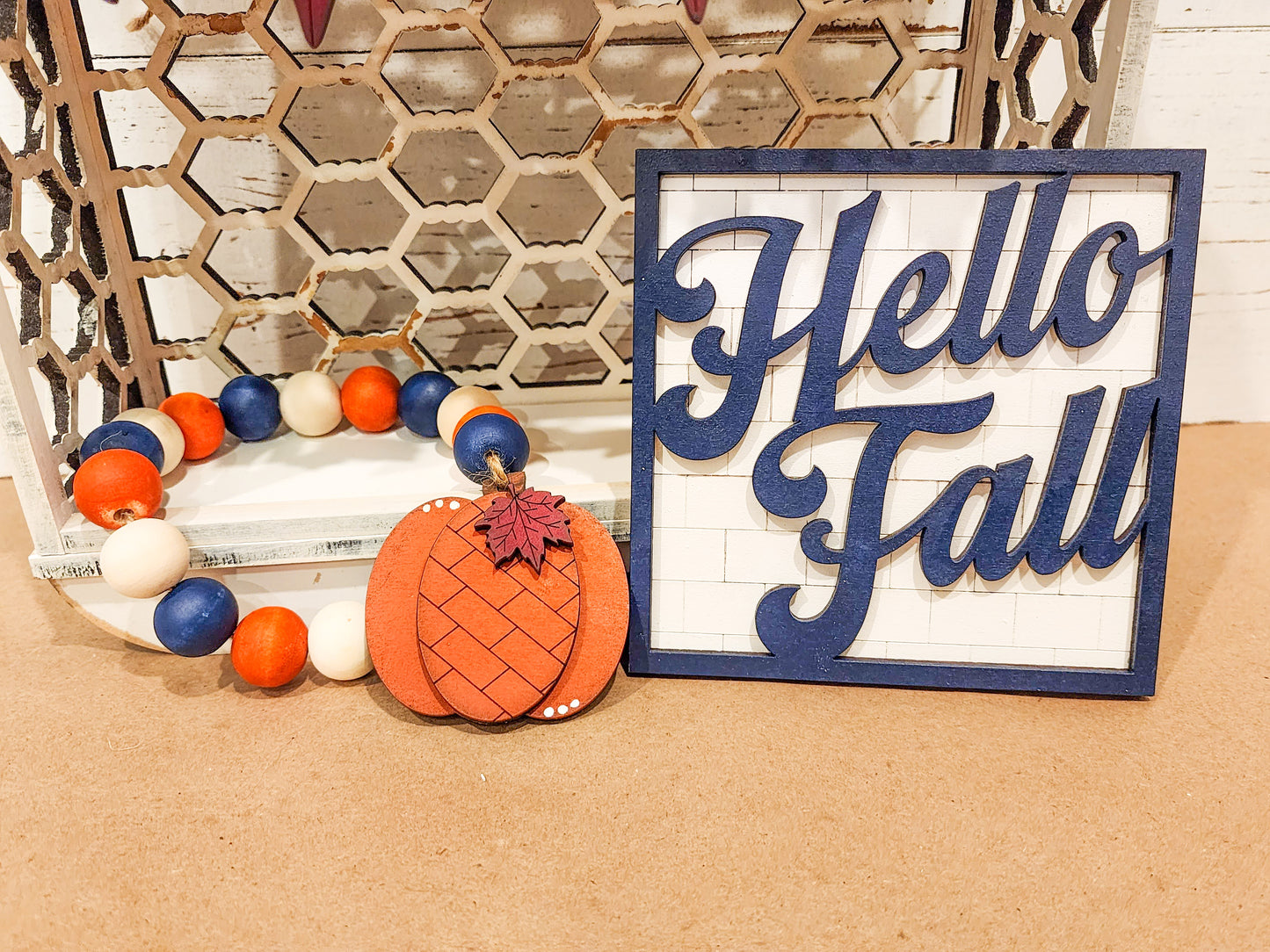 Hello Fall Tiered Tray | Pumpkin Decor | Fall Shelf Decor