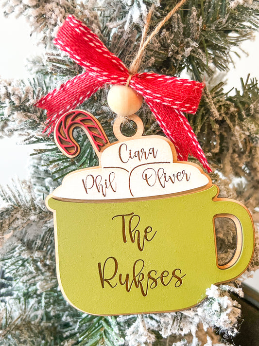 Personalized Hot Cocoa Ornament | Family Name Ornament | Grandparent Ornament | Custom Ornament | Pet Ornament