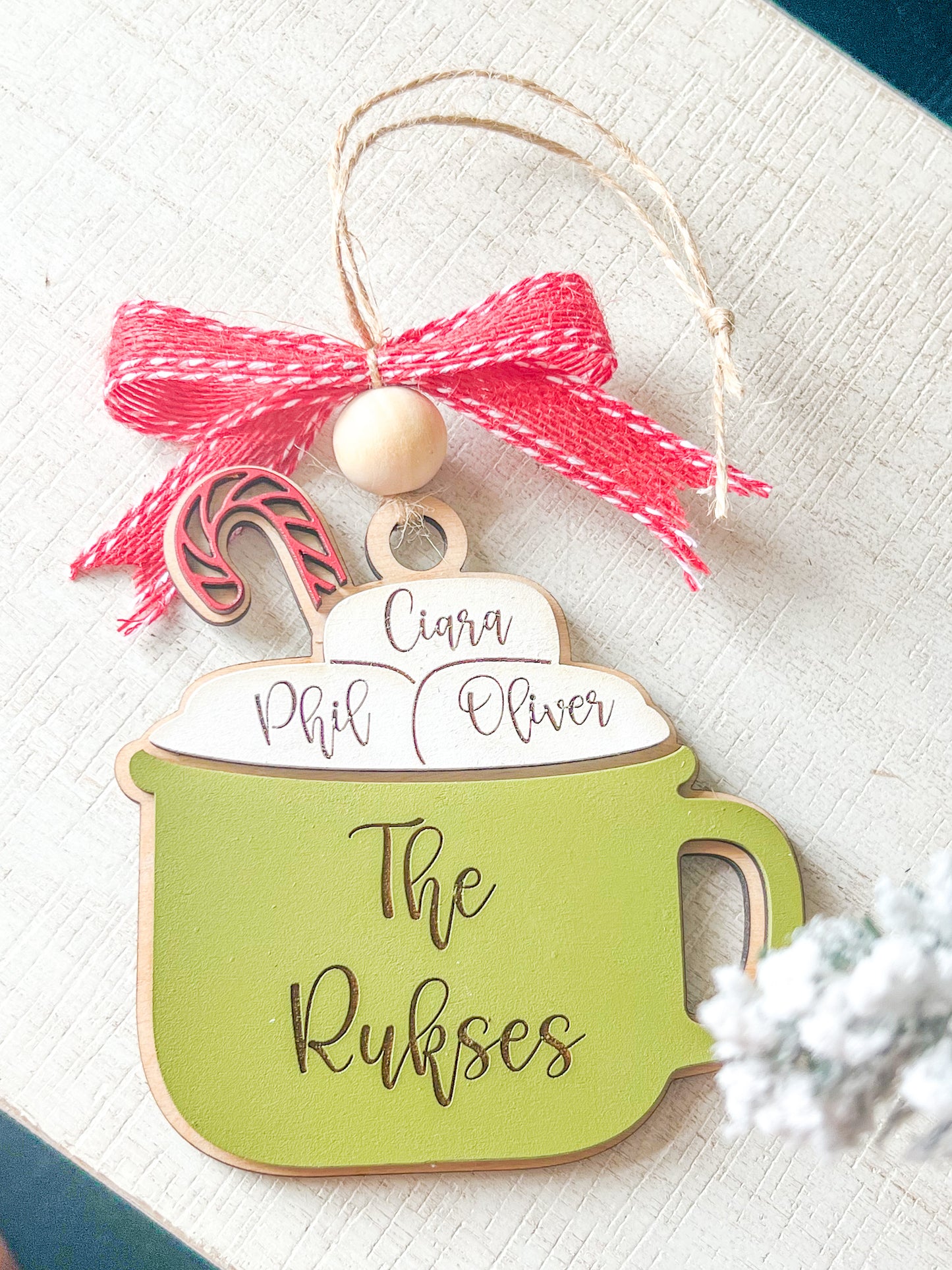 Personalized Hot Cocoa Ornament | Family Name Ornament | Grandparent Ornament | Custom Ornament | Pet Ornament