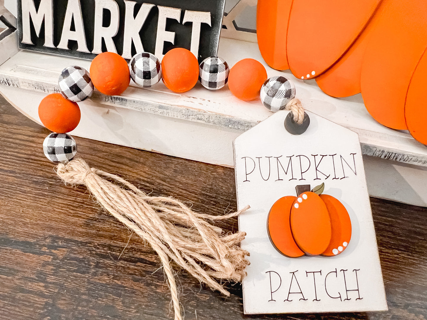 Fall Harvest Tiered Tray Set | Pumpkin Bead Garland