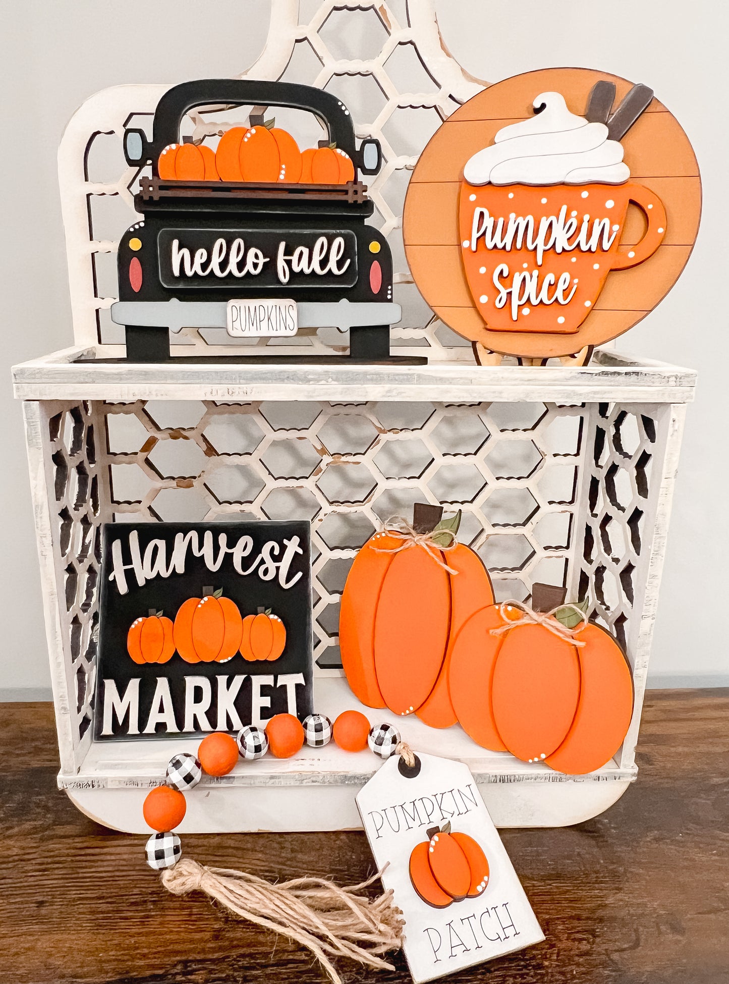 Fall Harvest Tiered Tray Set | Pumpkin Bead Garland