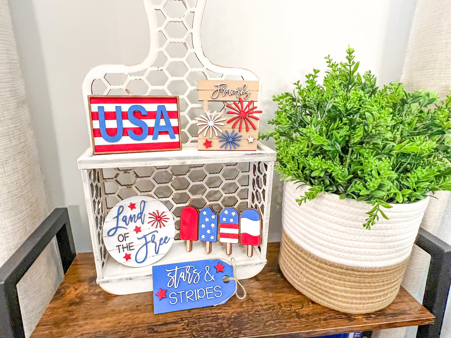 July 4th Tiered Tray Set | Summer Tiered Tray Decor | USA Decor | Americana Tiered Tray