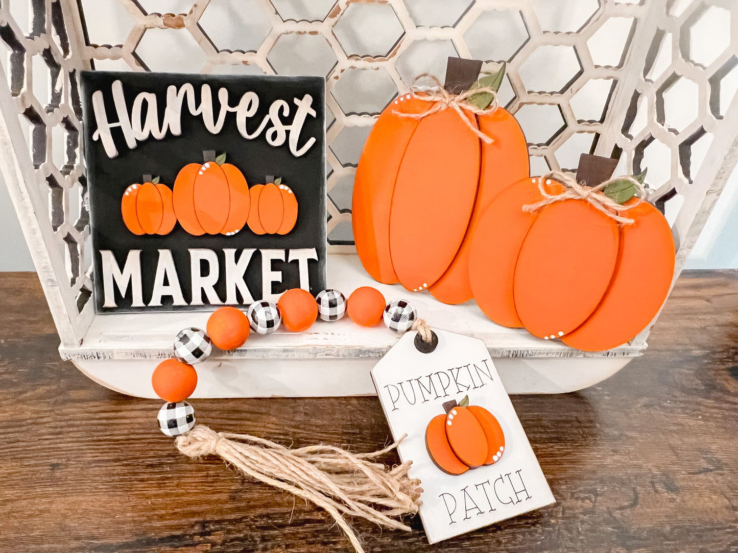 Fall Harvest Tiered Tray Set | Pumpkin Bead Garland