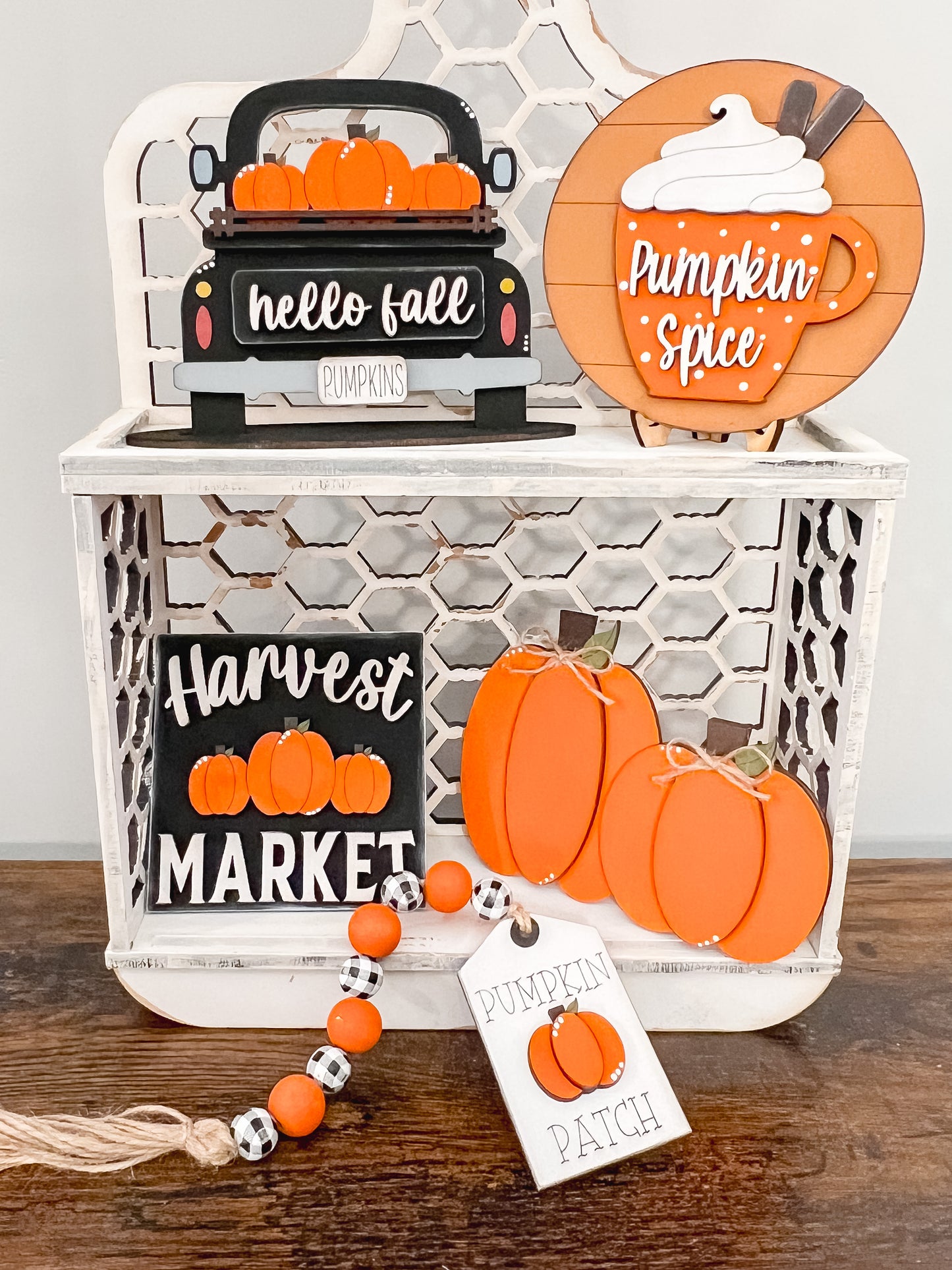 Fall Harvest Tiered Tray Set | Pumpkin Bead Garland